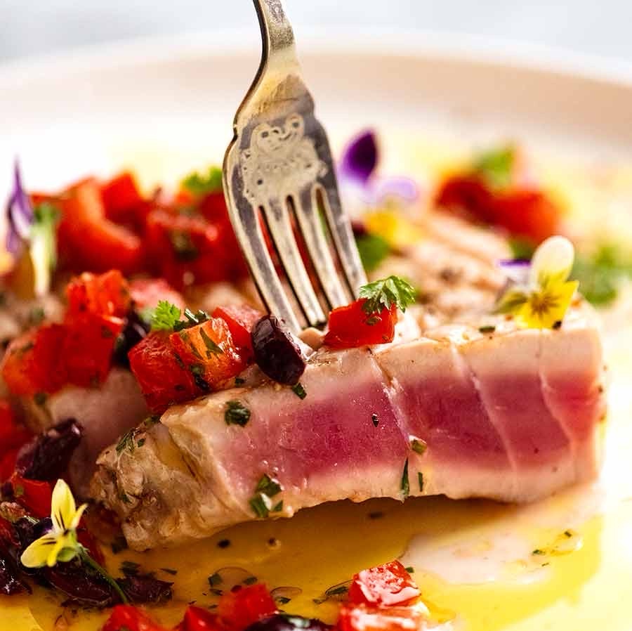 The perfect Tuna Steak is seared on the outside and deliciou